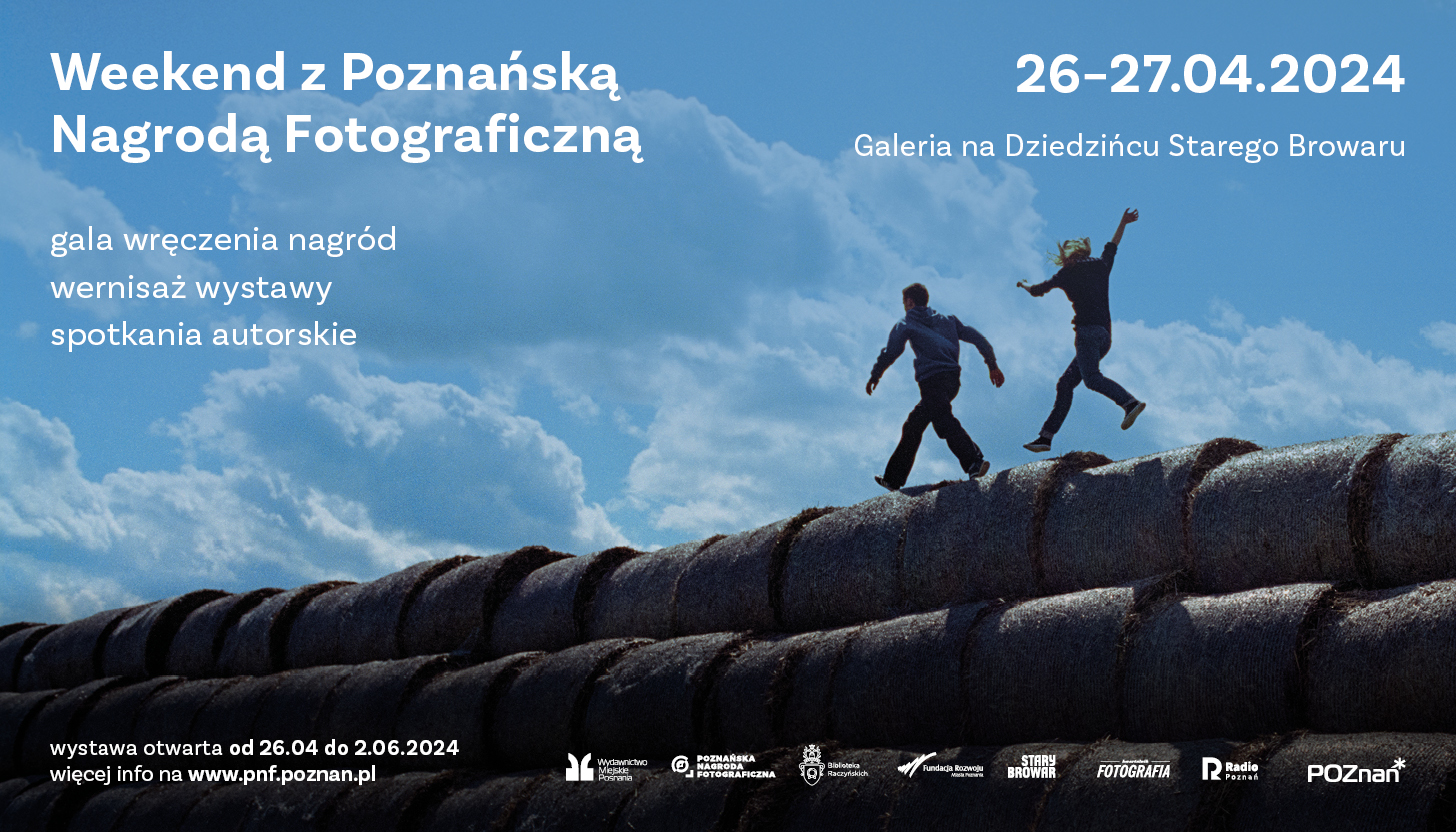 Galeria zdjęć przedsawia plakat Weekendu z Poznańską Nagrodą Fotograficzną z najważniejszymi informacjami dotyczącymi wydarzenia. - grafika artykułu