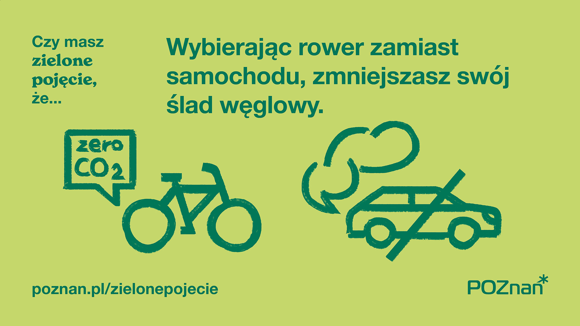 Grafika przedstawia zeroemisyjny rower oraz przekreślony samochód emitujący spaliny - grafika artykułu