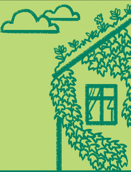 Grafika przedstawiająca dom z obrośniętym dachem i ścianami - grafika artykułu